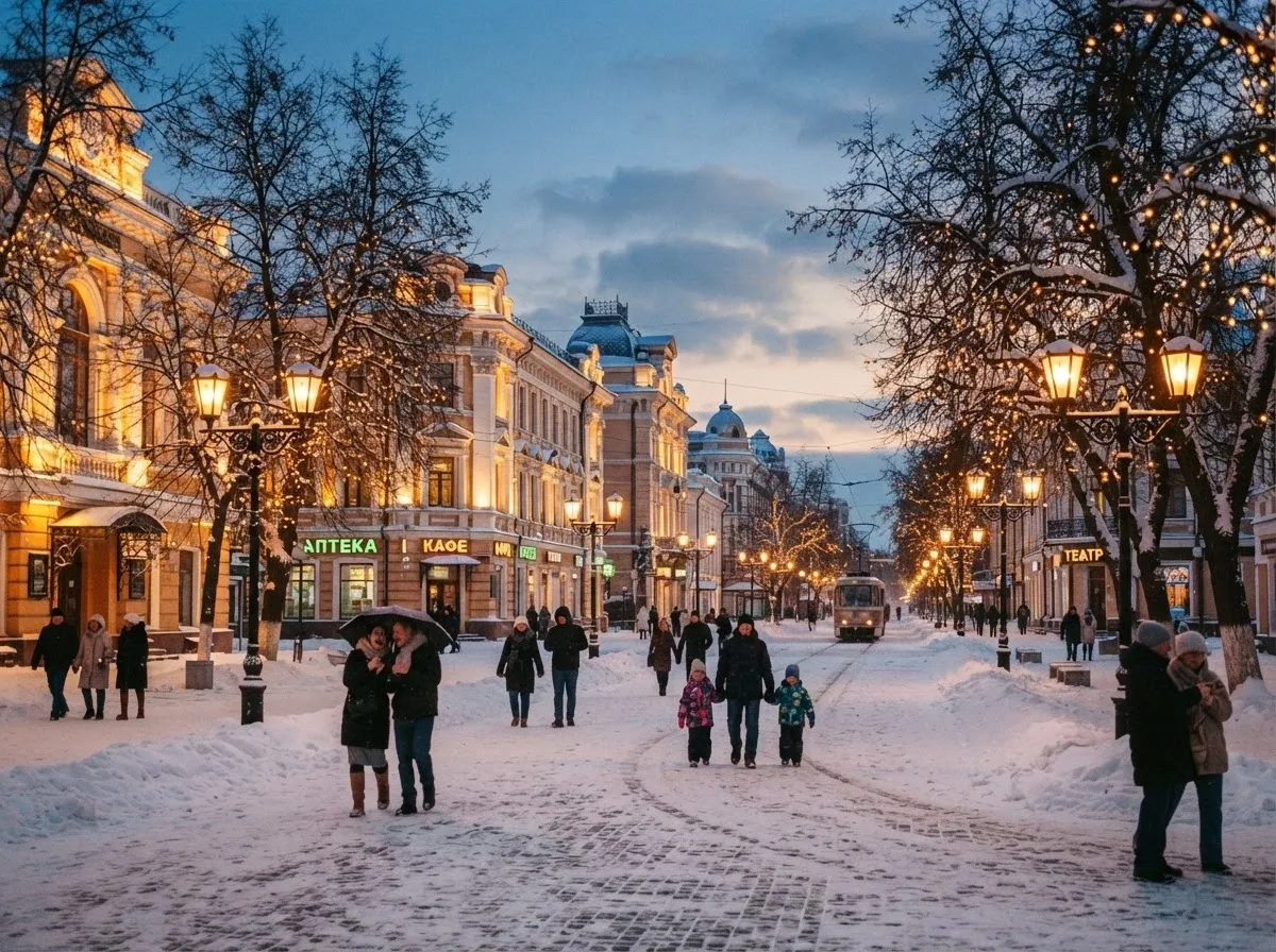 Winter street scene in Omsk